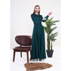 فستان ساتان لون أخضر غامق 