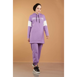 Hooded Printed Sports Suit Lilac