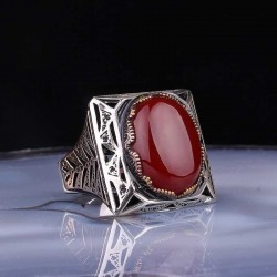 Silver ring with square agate stone for men